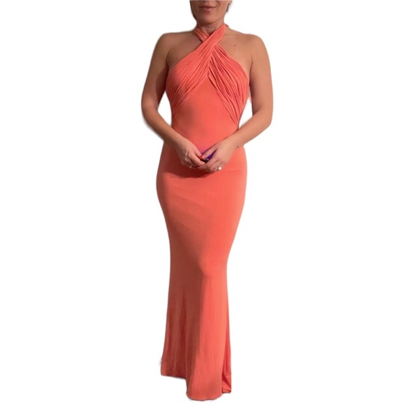 Jovani Halter Orange Gown - Picture 1 of 3